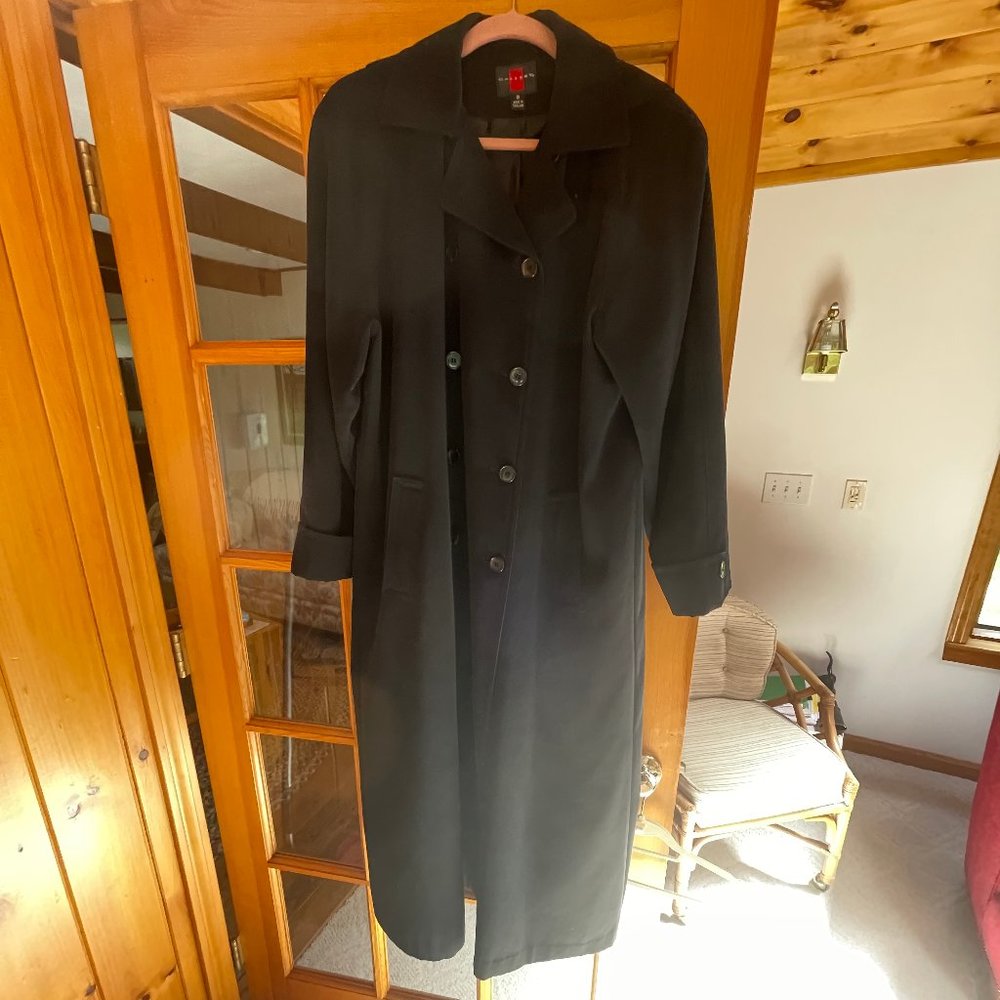 GALLERY BRAND BLACK ALL WEATHER DETACHABLE HOODED LONG COAT
